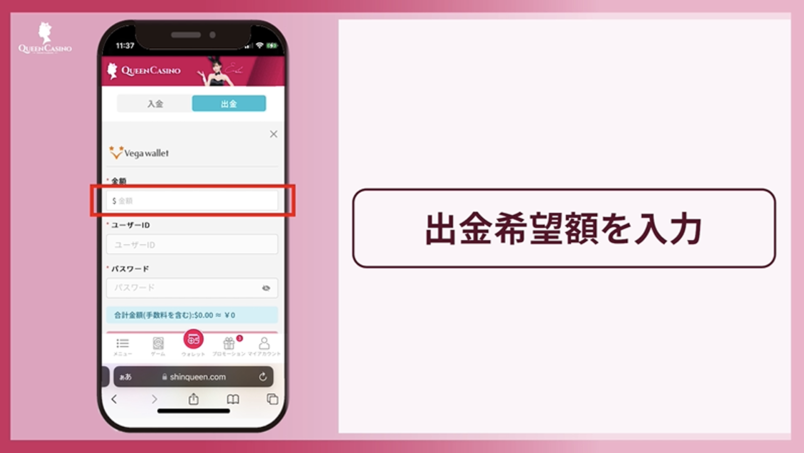 出金希望額を入力